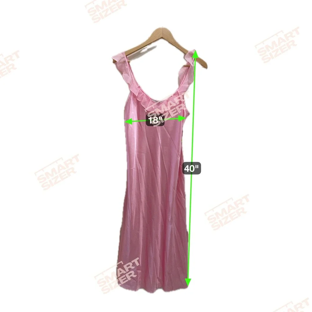 Morgan Taylor Pink Satin Ruffle Nightgown Maxi Slip Dress‎ Womens Medium